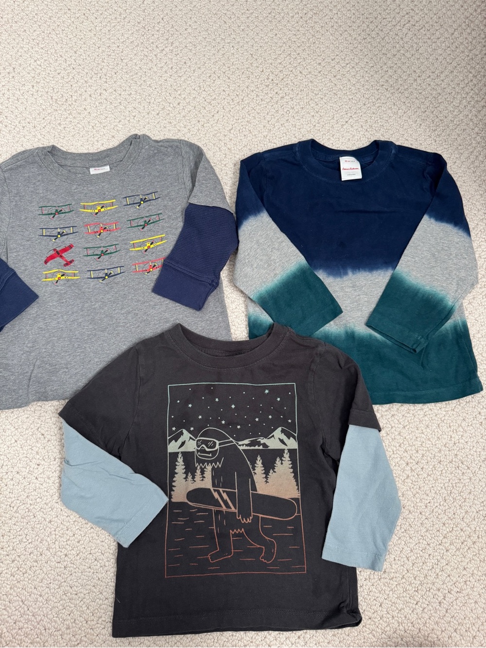 Hanna Andersson Boys Layered-Look Long Sleeve Tees in Black, Gray, Navy & Teal